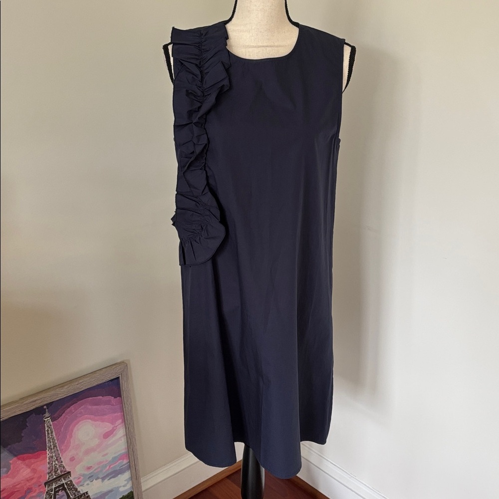 Navy Sleeveless Dress NWOT with Ruffle Detail 100% Cotton Size Small